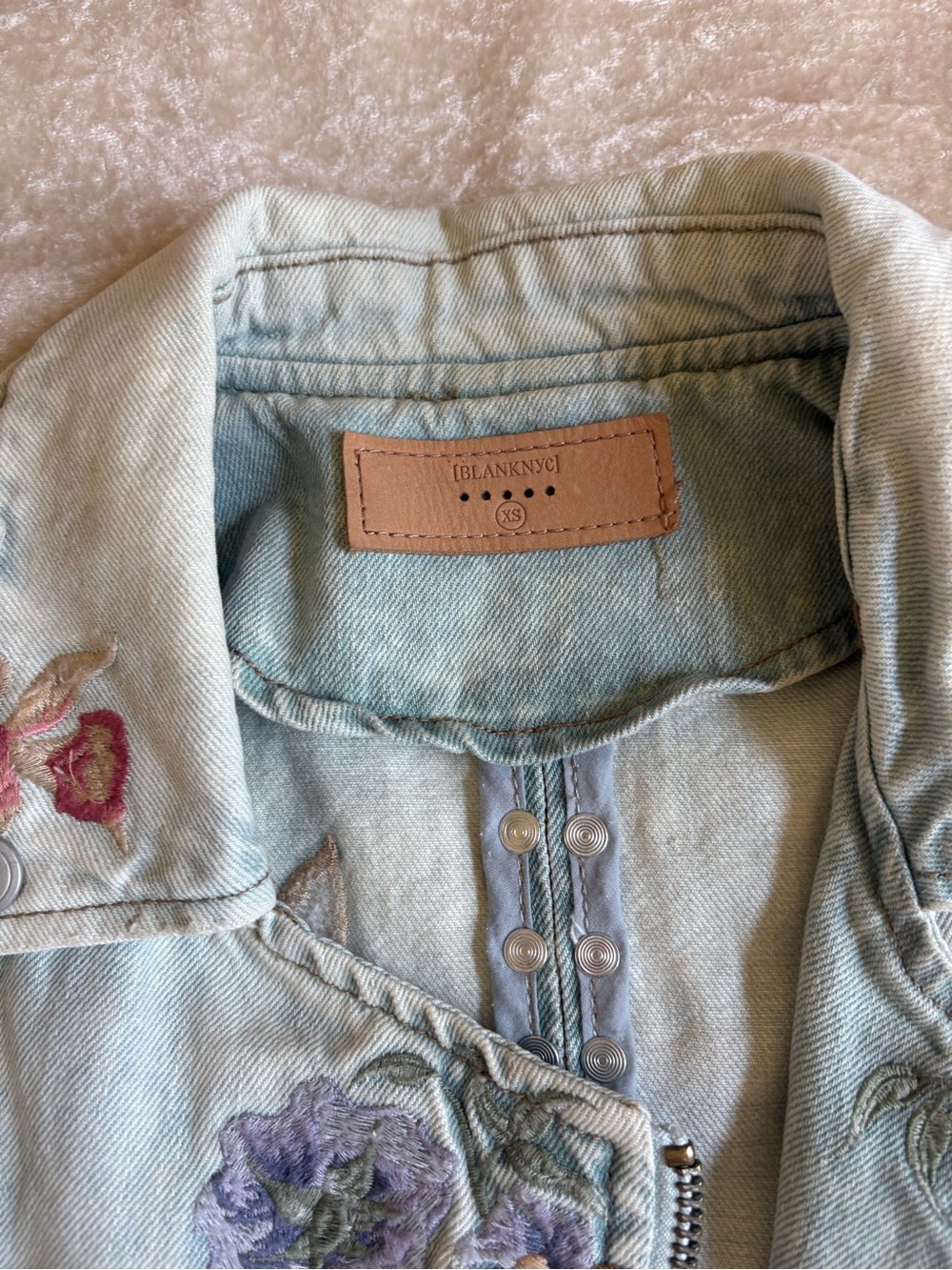 Embellished BlankNYC Light Wash Denim Moto Jacket - Picture 3 of 5